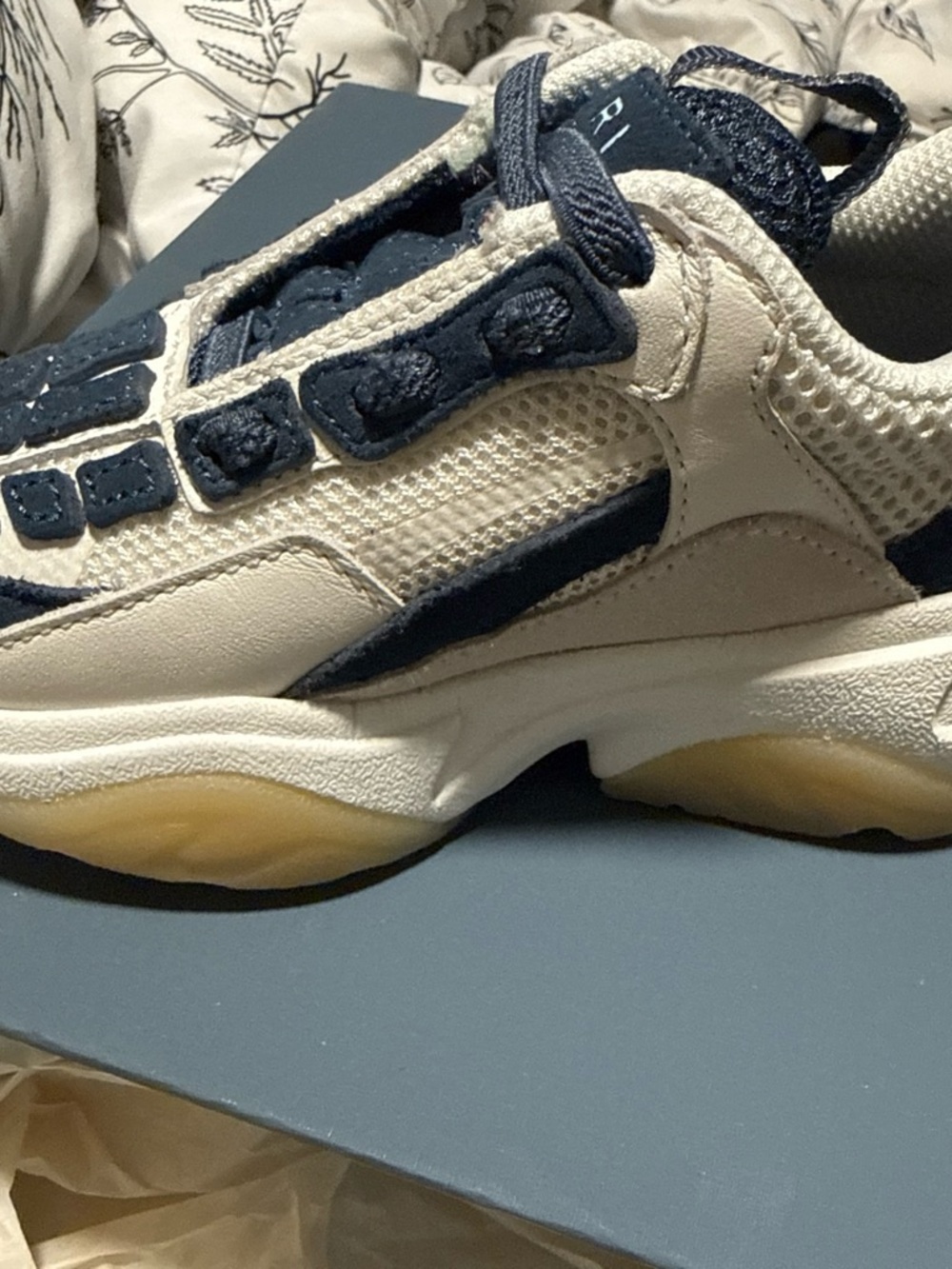 AMIRI Kids Cream and Navy Chunky Sneakers